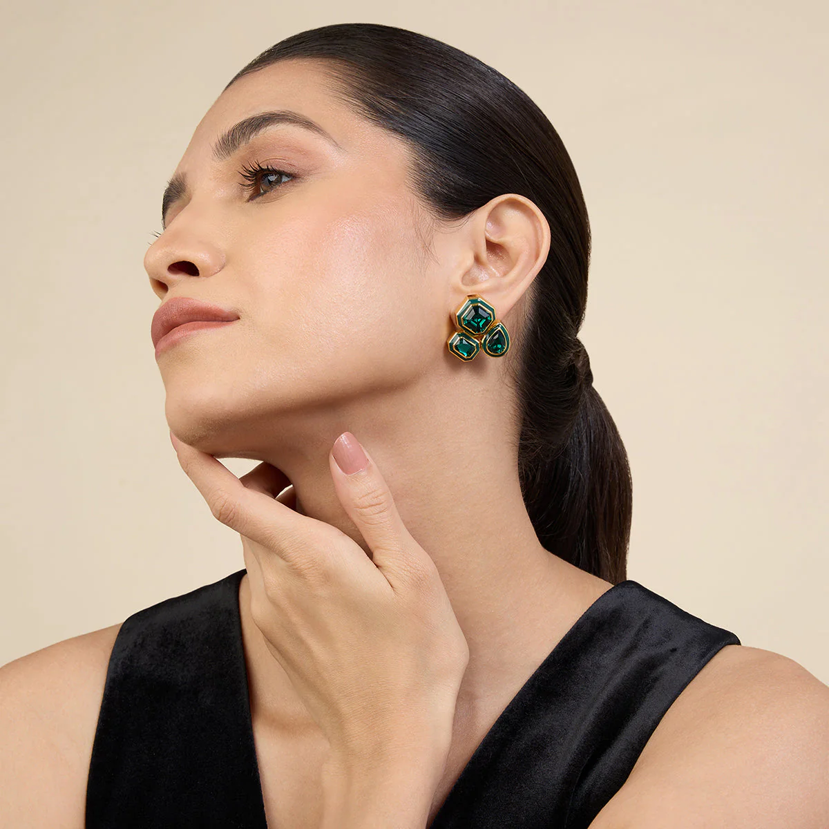 Green Crystal Galaxy Earrings - Image 4