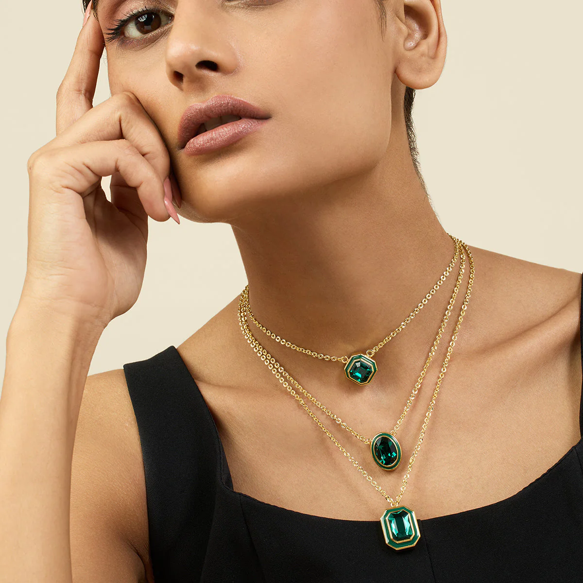 Green Crystal Galaxy Layered Necklace - Image 3
