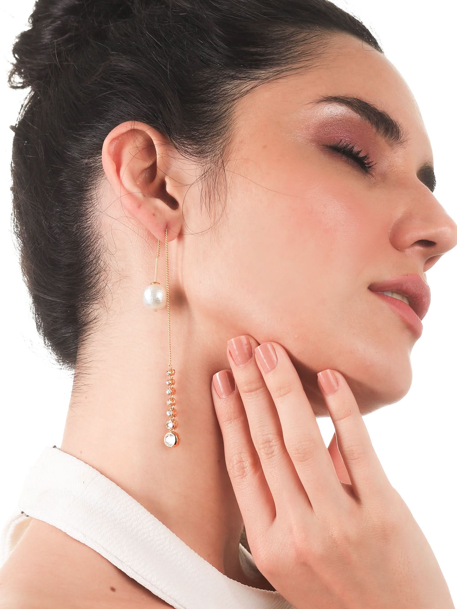 Inayat Cotton Pearl & CZ Long Earrings - Image 5