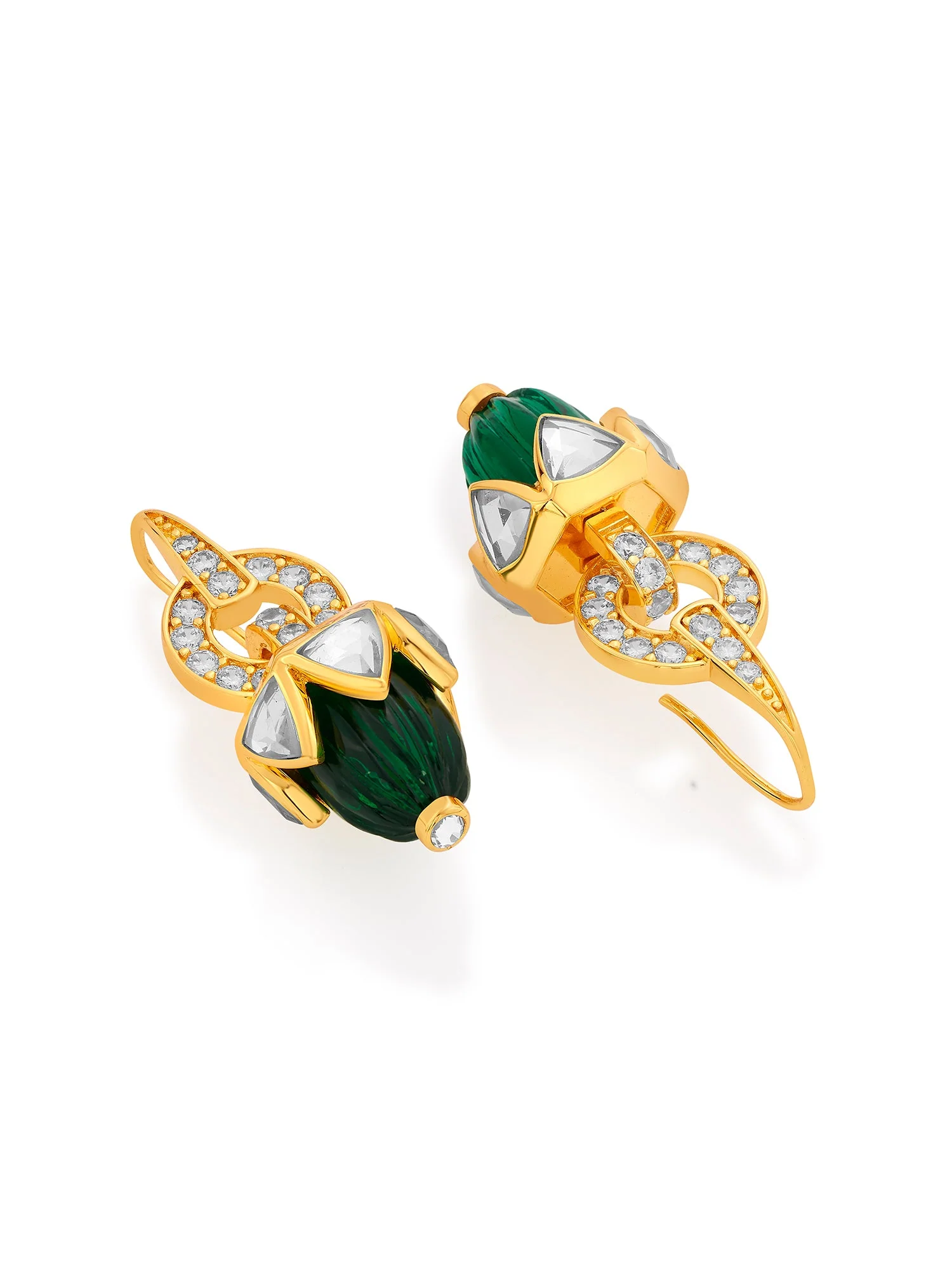 Inayat CZ Hydro Emerald & Mirror Shimmering Earrings - Image 4