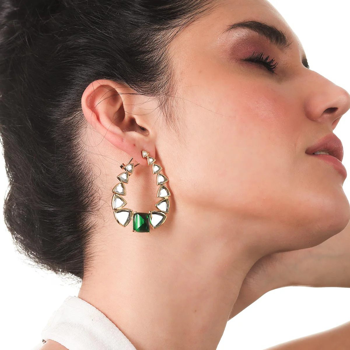 Inayat Mirror & Hydro Emerald Statement Earrings - Image 3