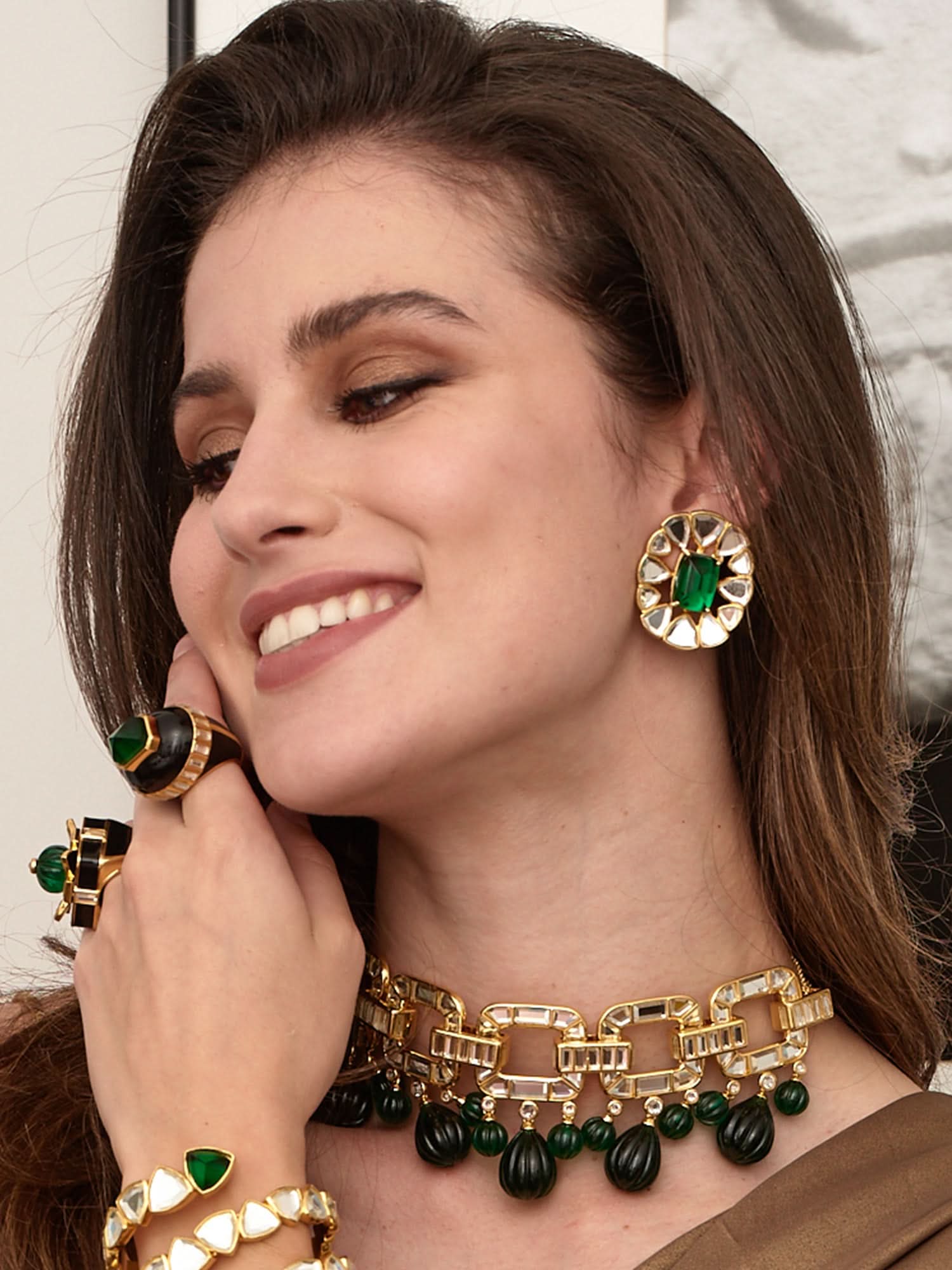 Ruhaniyat Mirror & Hydro Emerald Studs - Image 3