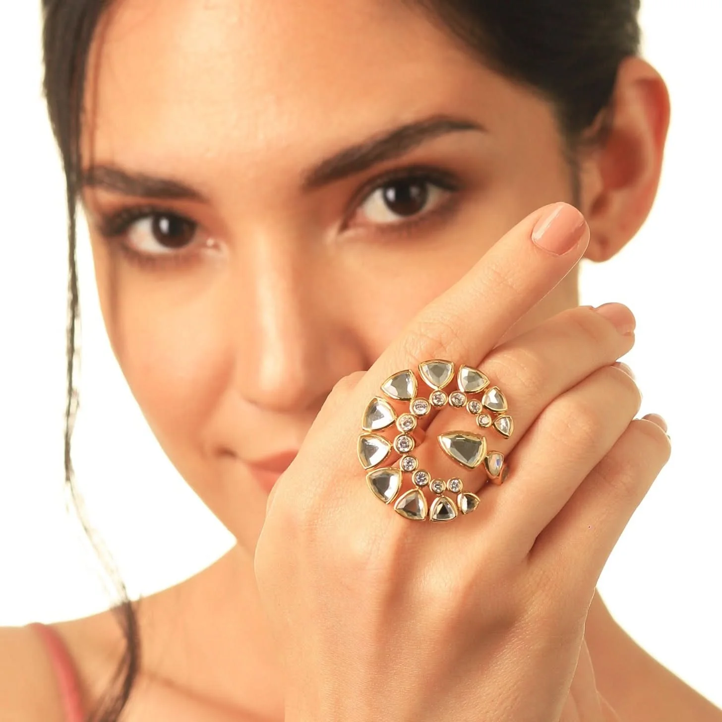 Sanjana Sanghi Jugni Mirror Open Statement Ring - Image 4