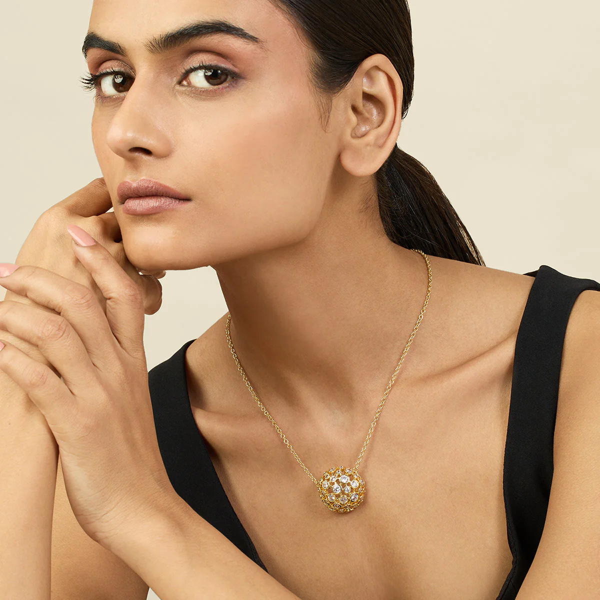 White Crystal Ball Pendant Necklace - Image 3