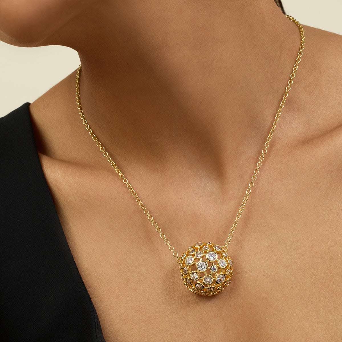 White Crystal Ball Pendant Necklace - Image 4